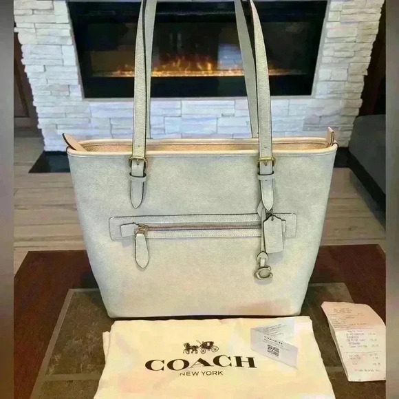 Coach Taylor Leather Gold Tone Tote Bag & Dusty - Picture 1 of 12